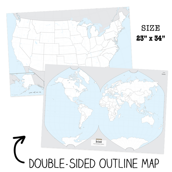 World & USA Two-Sided Laminated Outline Map