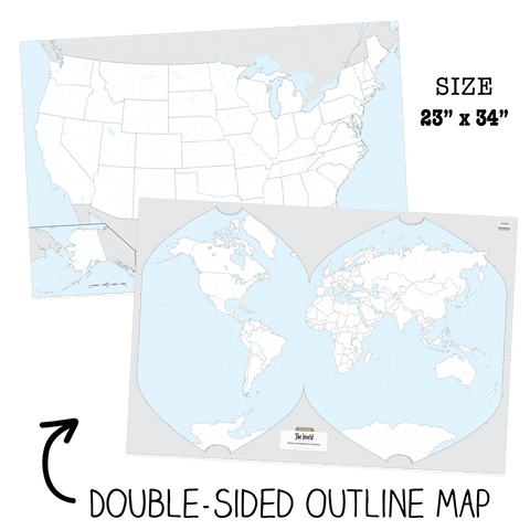 World & USA Two-Sided Laminated Outline Map
